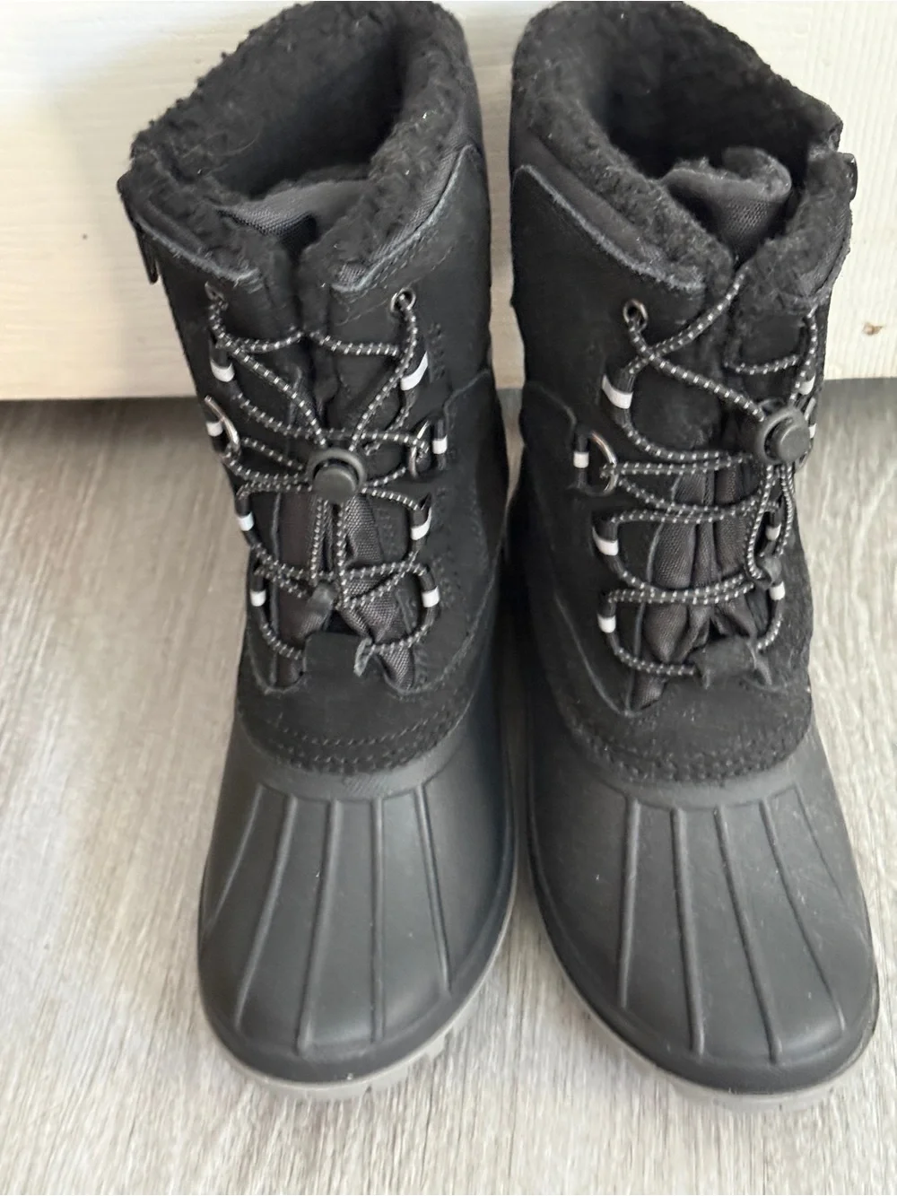 Youth Black Winter Snow Boots Thermolite Faux Fur Waterproof Duck BootsUS Kids 2